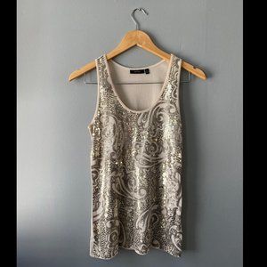 Apt 9 Cotton & Gold Sequin Tan Tank Top